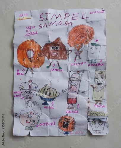 baby drawing for indian foods and restarunts samosa khamman dhokla ice cream