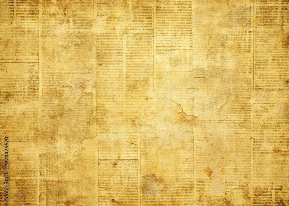 Fototapeta premium Distressed, worn, and yellowed vintage paper background with scratched newspaper pattern, perfect for adding a retro touch to scrapbook frames, posters, and antique designs.