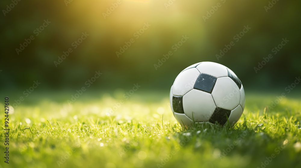 Fototapeta premium Ball isolated on green field background, use natural light.