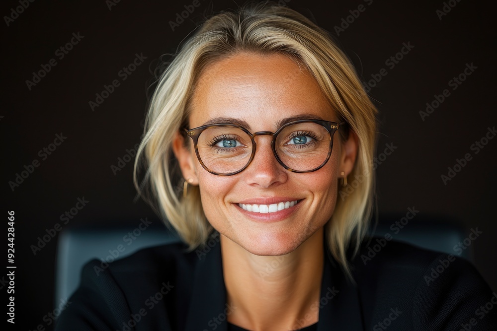 Fototapeta premium Smiling Businesswoman At Work In The Office, Confident And Engaged