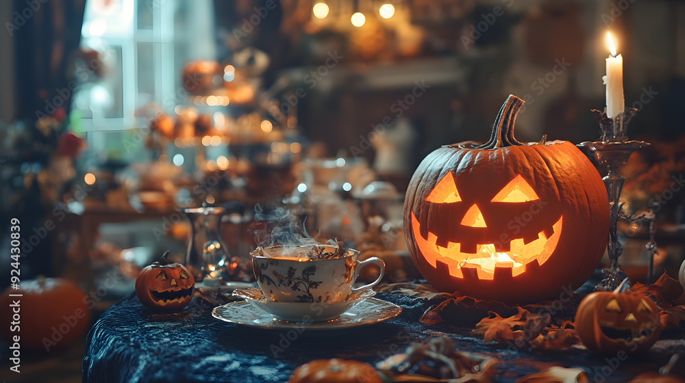 Eerie Halloween Night Tea Party with Spooky and Costumed Guests Eerie Halloween Night Tea Party with Spooky and Costumed Guests