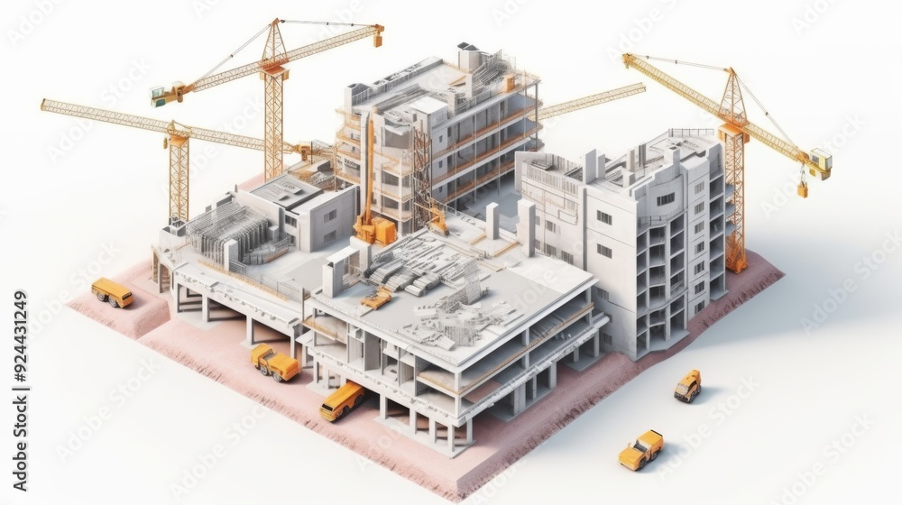 A construction site with cranes and vehicles A construction site with cranes and vehicles