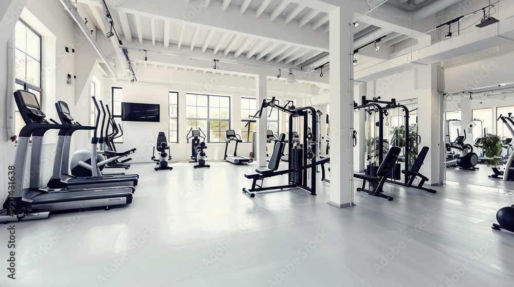 Fototapeta premium Modern Gym Interior with Fitness Equipment