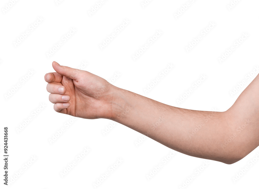 Closeup of a human hand showing a thumb-up gesture. The arm is slightly bent, with a focus on the hand. white Background. Concept of approval or agreement Closeup of a human hand showing a thumb-up gesture. The arm is slightly bent, with a focus on the hand. white Background. Concept of approval or agreement