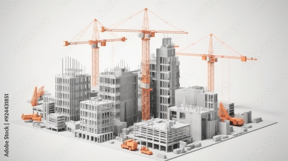 A city skyline with a crane in the middle A city skyline with a crane in the middle
