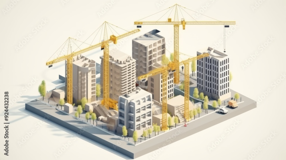 Obraz premium A cityscape with a lot of cranes and buildings