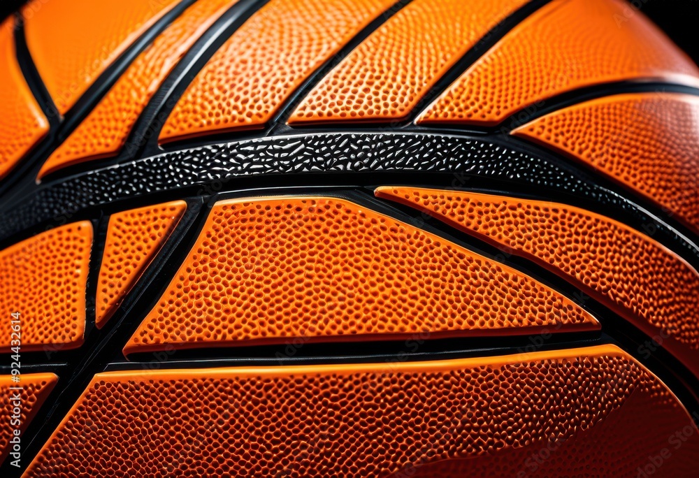 Fototapeta premium close view basketball surface features patterns highlighting texture design elements, orange, rubber, grooves, grip, court, round, spherical, vibrant, shiny