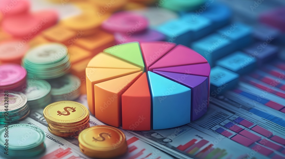 Financial Pie Chart and Coins. Financial Pie Chart and Coins.