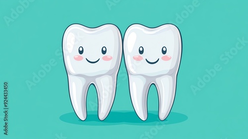 Cheerful, cartoon-style teeth with smiles, perfect for promoting dental hygiene and fun children's dental care themes.