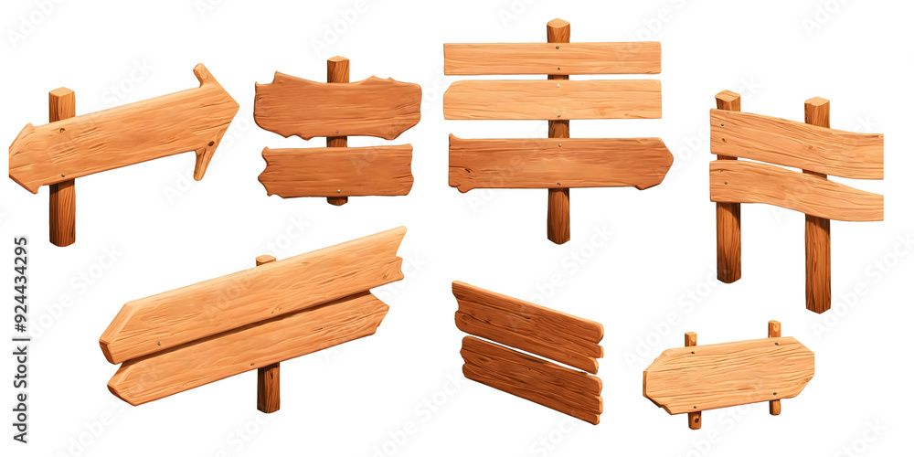 Naklejka premium Set of Wooden Signboards with Arrows Isolated on Transparent Background