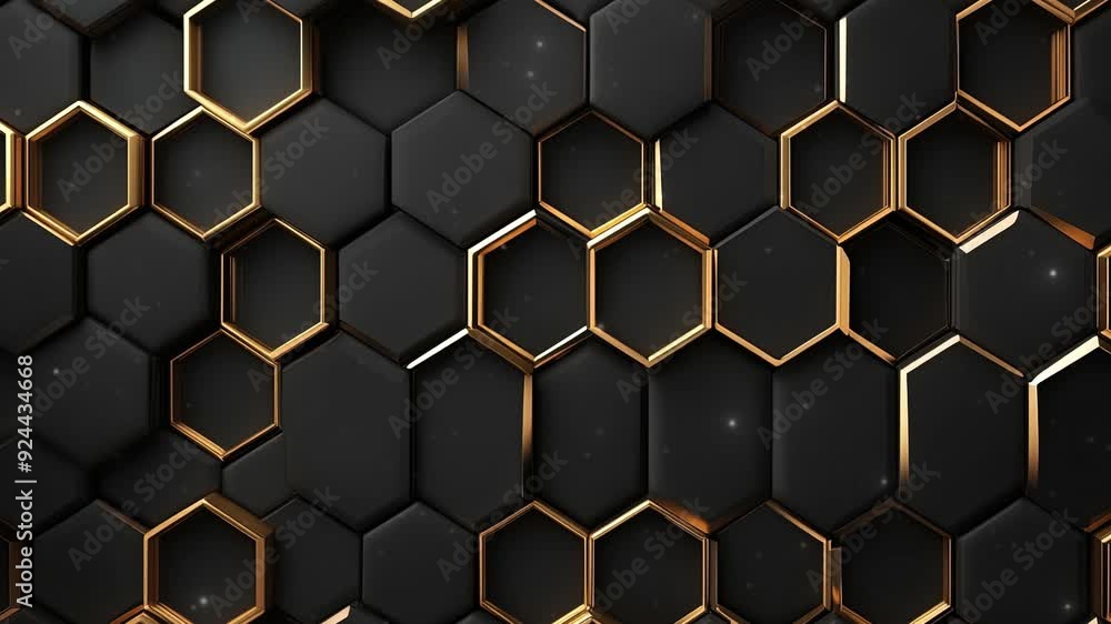 Modern technology, science or business concept. Abstract black background with hexagon pattern. Geometric shapes for technology digital presentation. Futuristic geometric pattern. Copy space area Modern technology, science or business concept. Abstract black background with hexagon pattern. Geometric shapes for technology digital presentation. Futuristic geometric pattern. Copy space area