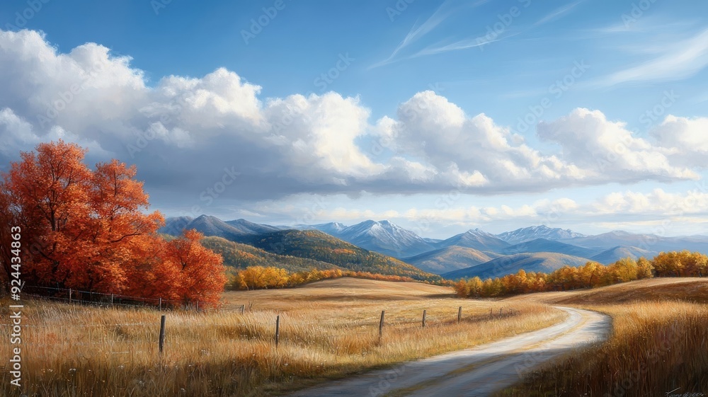 Fototapeta premium Breathtaking autumn vista with colorful foliage and clear sky.