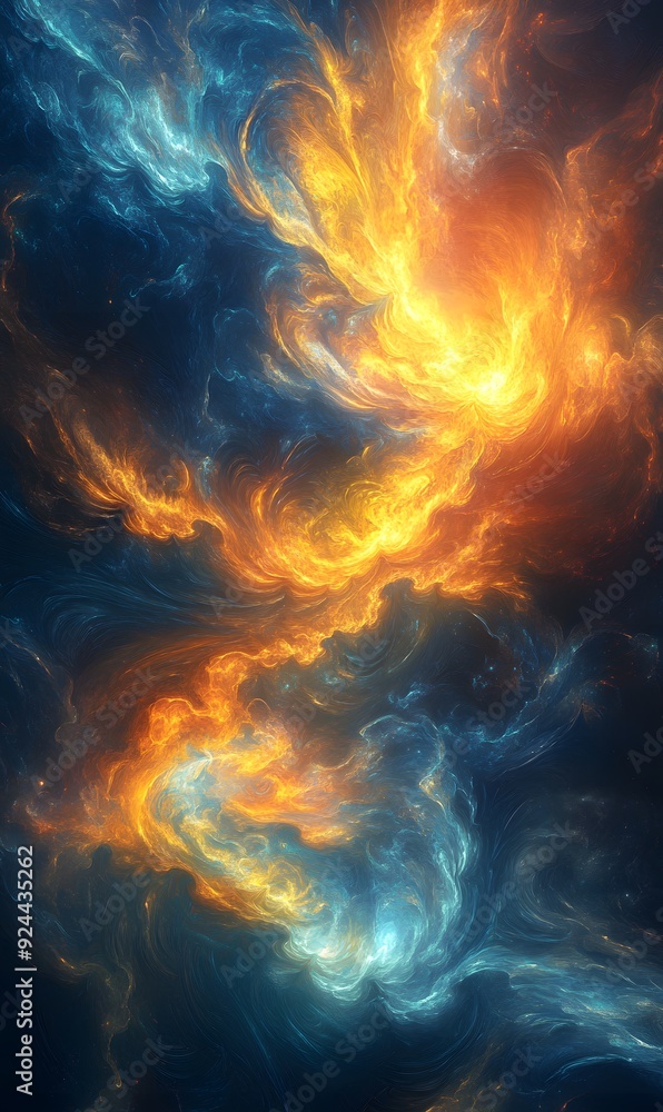 Abstract Swirling Blue and Orange Nebula in Space Abstract Swirling Blue and Orange Nebula in Space