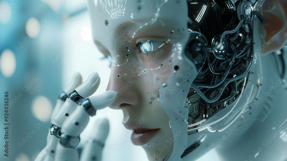 Futuristic female android with soft glowing lights and intricate robotic design Futuristic female android with soft glowing lights and intricate robotic design