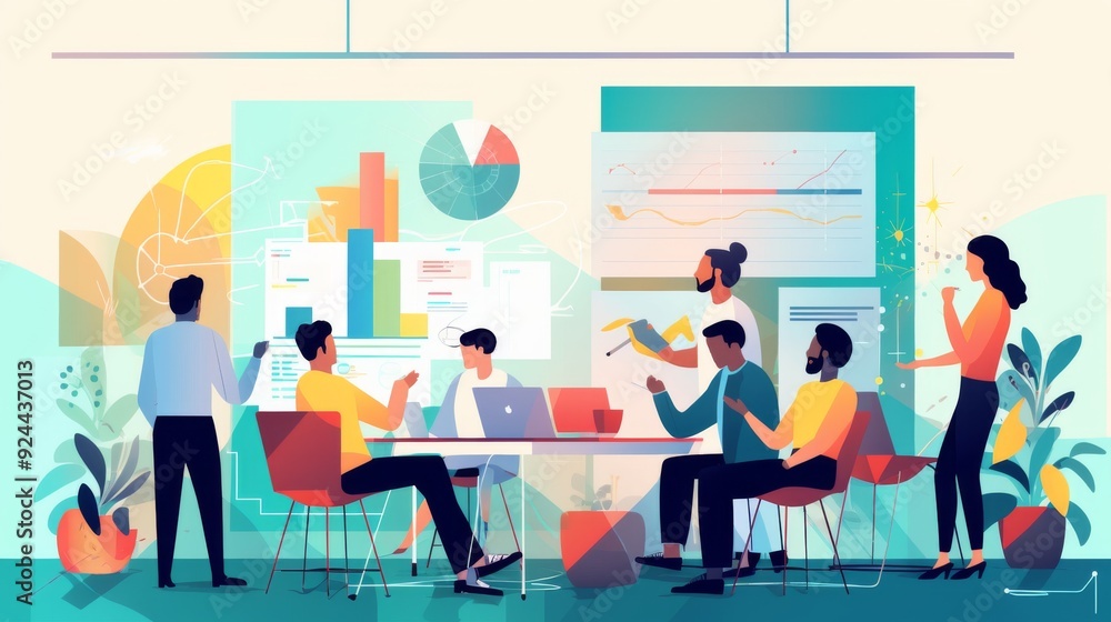 A group of people are sitting around a table with a lot of graphs A group of people are sitting around a table with a lot of graphs