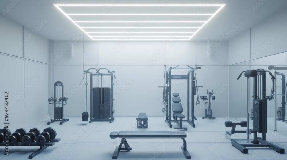 Fototapeta premium Modern Minimalist Gym Interior Design with Fitness Equipment