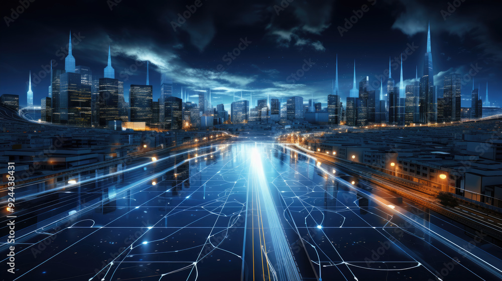 generated illustration of road intersection aerial night timelapse. generated illustration of road intersection aerial night timelapse.