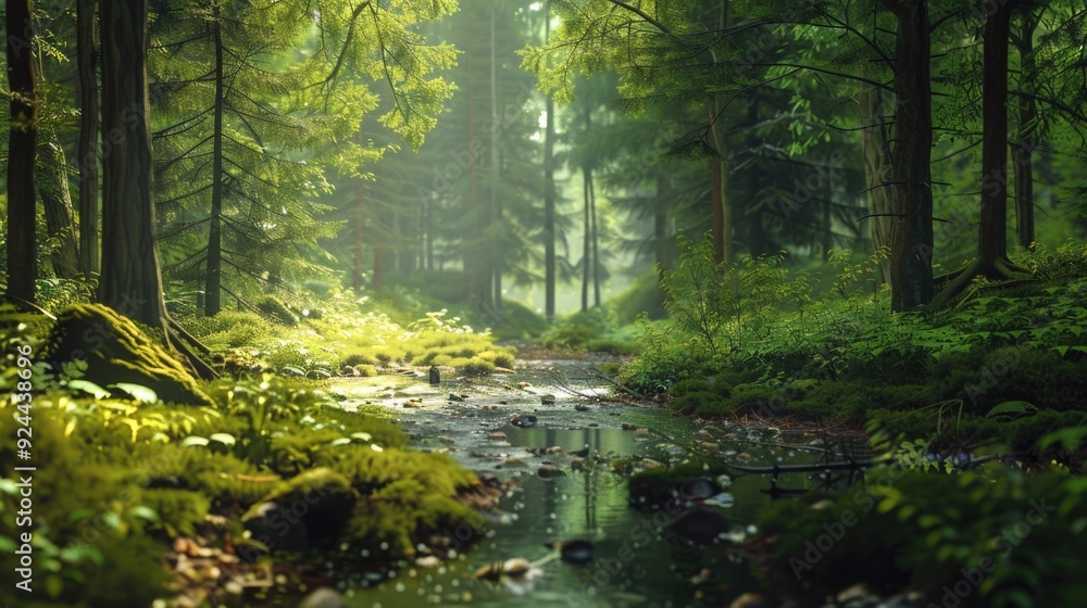 Obraz premium Serene forest landscape capturing natural environment.