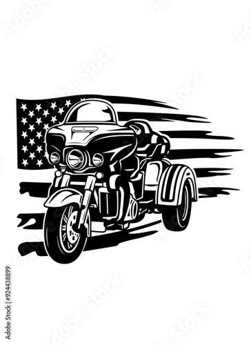 US Trike Motorcycle | Rider | Big Bike | Biker Dad | US Trike Shop Owner | Motorcycle Lover | Asphalt Road | 3-Wheelers Motorcycle | Original Illustration | Vector and Clipart | Cutfile and Stencil