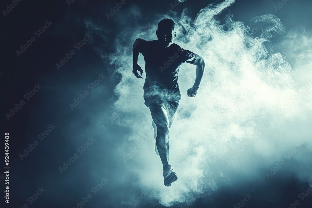 Sport dramatic backgrounds. Runner. Isolated scene with generative ai Sport dramatic backgrounds. Runner. Isolated scene with generative ai