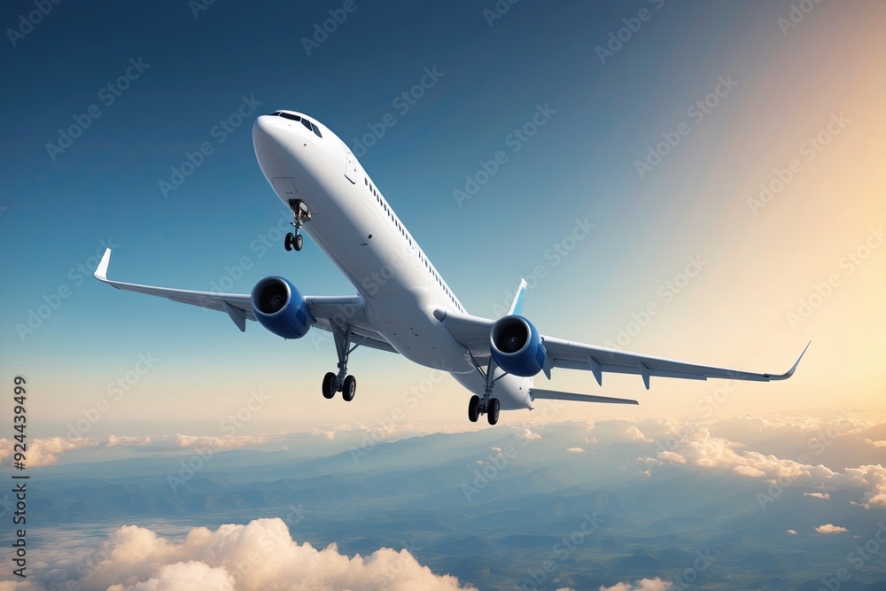 Obraz premium Elegant Airliner in Flight Over Clear Background for Travel Aspirations 3D Rendering