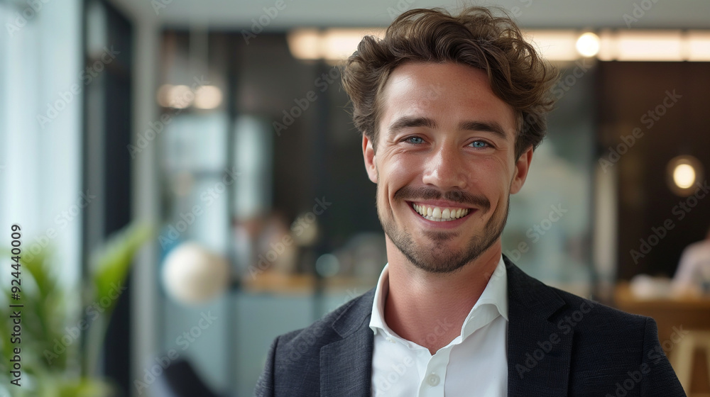Confident smiling businessman on modern office background Confident smiling businessman on modern office background