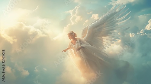 Goddess flying on white clouds