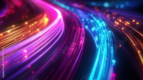 High speed internet fiber optic technology glowing digital on dark background