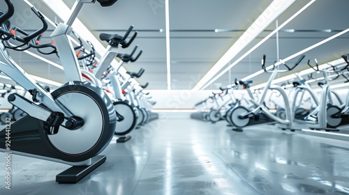Indoor Cycling Studio: Rows of Stationary Bikes for Fitness