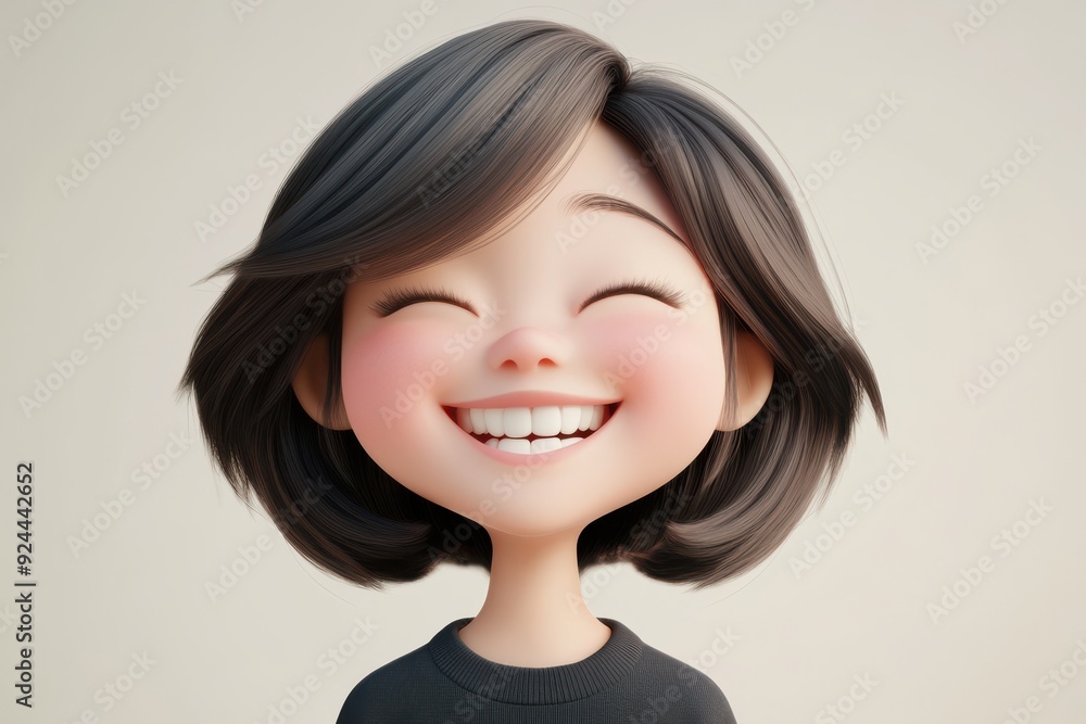 Cute cartoon girl with short hair smiling, joyful character illustration
Cute cartoon girl with short hair smiling, joyful character illustration