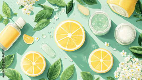 Lemon and herbal skincare ingredients for natural beauty treatment