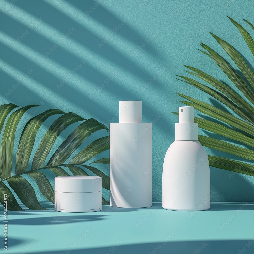 cosmetic package mockup, summer, solid background, tropical background cosmetic package mockup, summer, solid background, tropical background