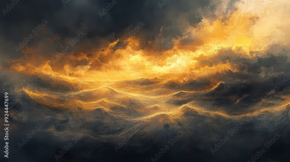 A digital painting of a windstorm, with veins of light representing gusts spreading across a landscape A digital painting of a windstorm, with veins of light representing gusts spreading across a landscape
