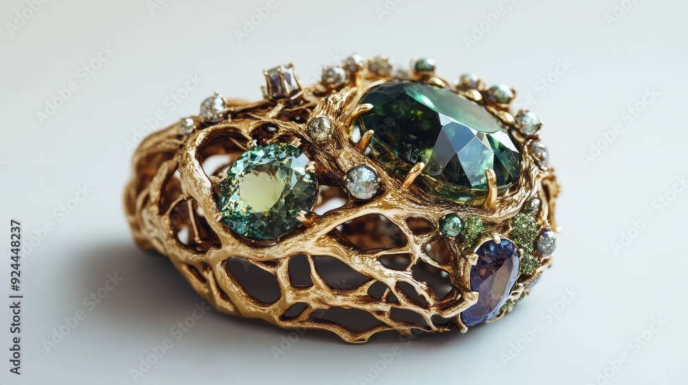 A piece of jewelry with a veinlike structure, set with realistic gemstones A piece of jewelry with a veinlike structure, set with realistic gemstones