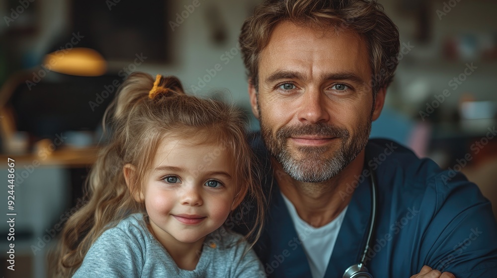 a pediatrician's portrait with a little patient sitting on his knee showing a friendly relationship between the doctor and the child patient a pediatrician's portrait with a little patient sitting on his knee showing a friendly relationship between the doctor and the child patient