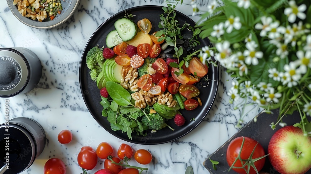 Fresh and Colorful Salad with Avocado, Broccoli, and Tomatoes Fresh and Colorful Salad with Avocado, Broccoli, and Tomatoes