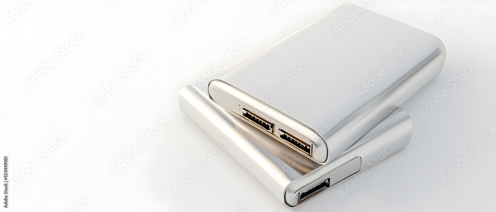 High density Lithium ion Batteries with Cutting edge Power Density and Sleek Metallic Casing in a Clean Minimalist Design Set Against a Futuristic White Background High density Lithium ion Batteries with Cutting edge Power Density and Sleek Metallic Casing in a Clean Minimalist Design Set Against a Futuristic White Background