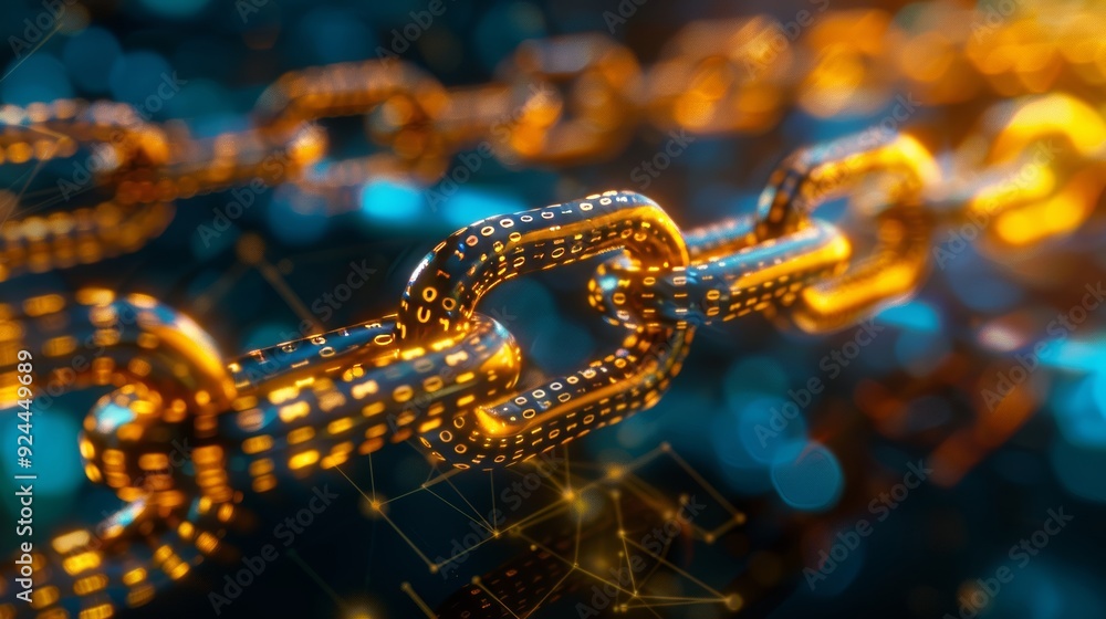 Golden Chain with Binary Code: Digital Security Concept Golden Chain with Binary Code: Digital Security Concept