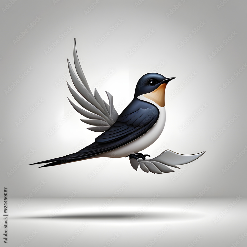 Obraz premium 3d Illustration of a Cute single bird logo on a white background,3d blue bird,illustration of a bird