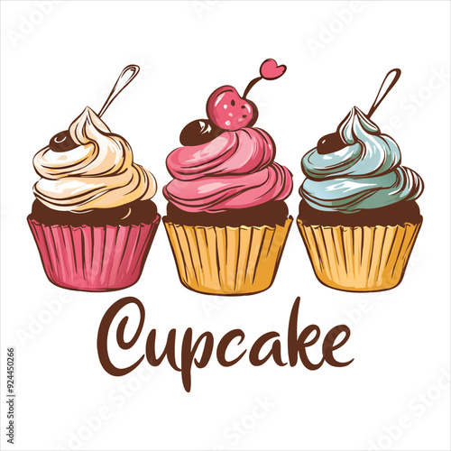 Mascot cupcake logo vector illustration isolated with sweet color background for logo shop. Minimalist graphic illustration.

