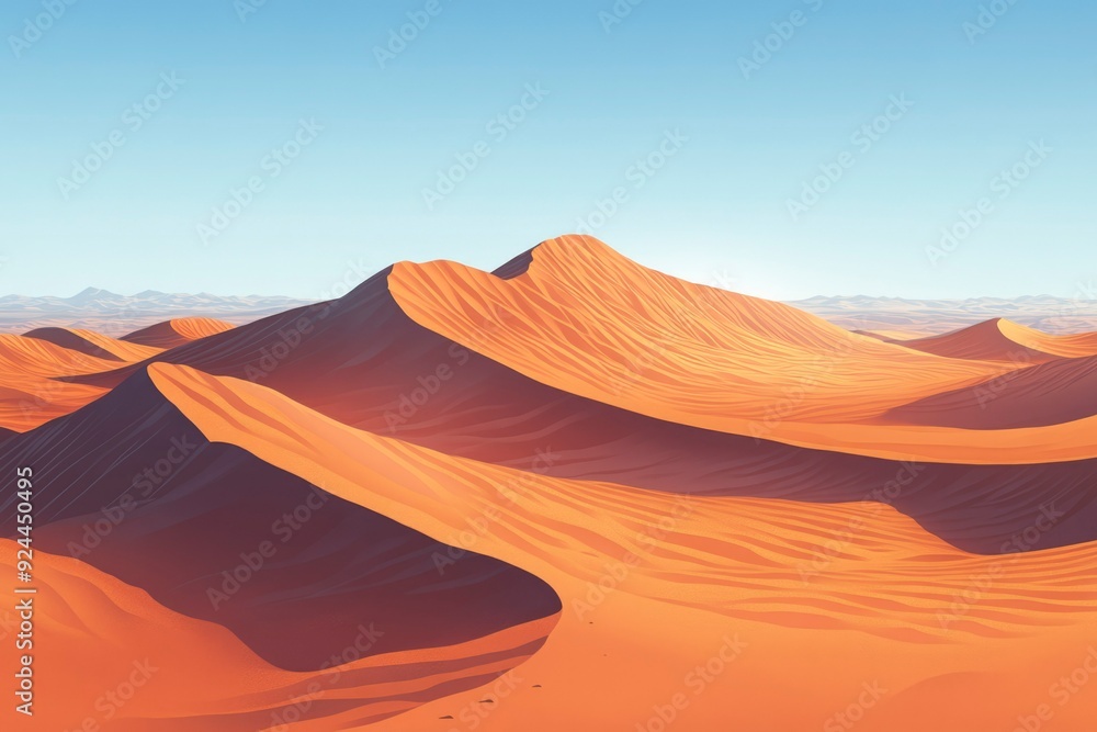 Arid Landscape with Rolling Sand Dunes Under a Clear Blue Sky Arid Landscape with Rolling Sand Dunes Under a Clear Blue Sky