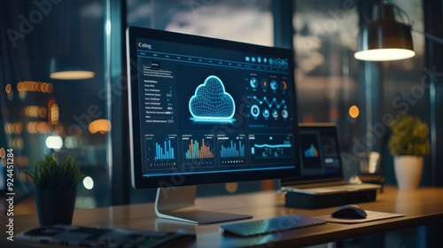 Cloud Computing Data Analytics Dashboard on a Modern Desktop photo