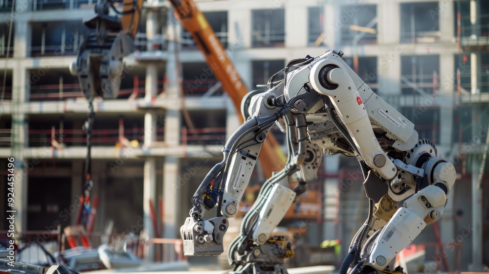 Industrial Robot Arm on a Construction Site Industrial Robot Arm on a Construction Site