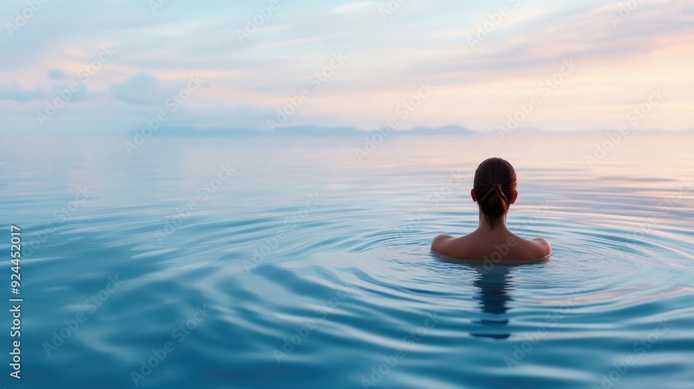 Person submerged in spa pool, enveloped in healing energy and colors. Person submerged in spa pool, enveloped in healing energy and colors.
