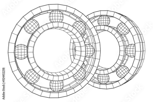 Roller bearing. Circular round rotating bearings used in industry for heavy equipment mechanical work and engineering. Wireframe low poly mesh vector illustration.