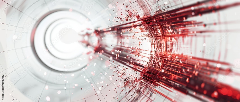 Obraz premium A red and white image of a tunnel with a red line in the middle