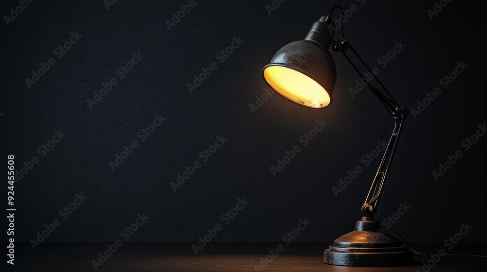 Elegant Desk Lamp Illuminating Against a Black Background, Captured in Ultra-High-Definition 8K Resolution, Showcasing Sleek Design and Warm Lighting for Modern Interior Spaces. Elegant Desk Lamp Illuminating Against a Black Background, Captured in Ultra-High-Definition 8K Resolution, Showcasing Sleek Design and Warm Lighting for Modern Interior Spaces.