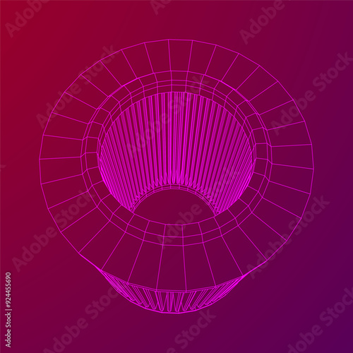 Car engine air filter. Auto spare part. Car care service maintenance. Wireframe low poly mesh vector illustration.
