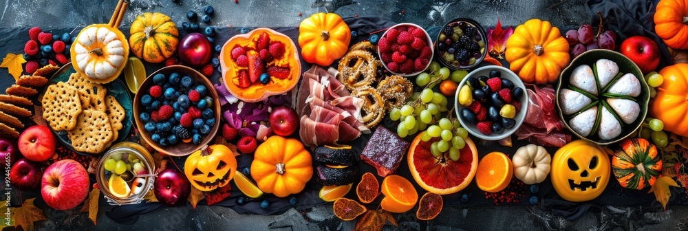 Colorful Halloween Snacks and Desserts Charcuterie Board Presentation Colorful Halloween Snacks and Desserts Charcuterie Board Presentation