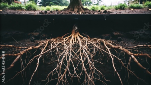 A Detailed Close-Up of Tree Roots Spreading Through Soil